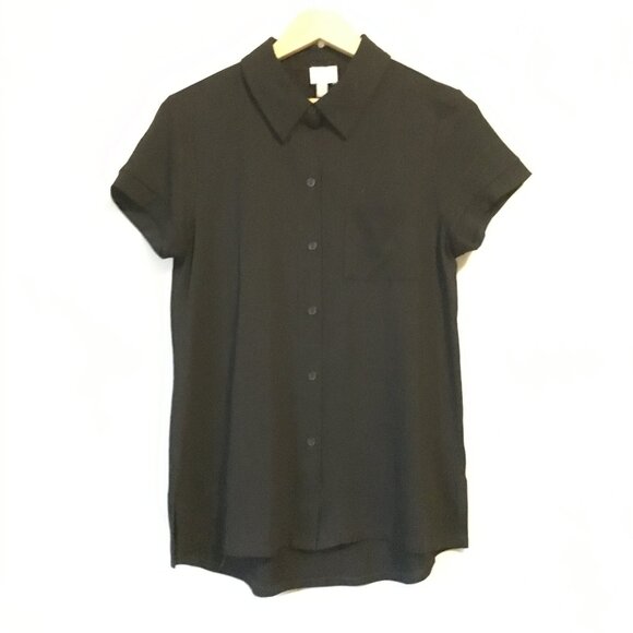Black Simple Witch Button Up Short Sleeve Top - Picture 14 of 14